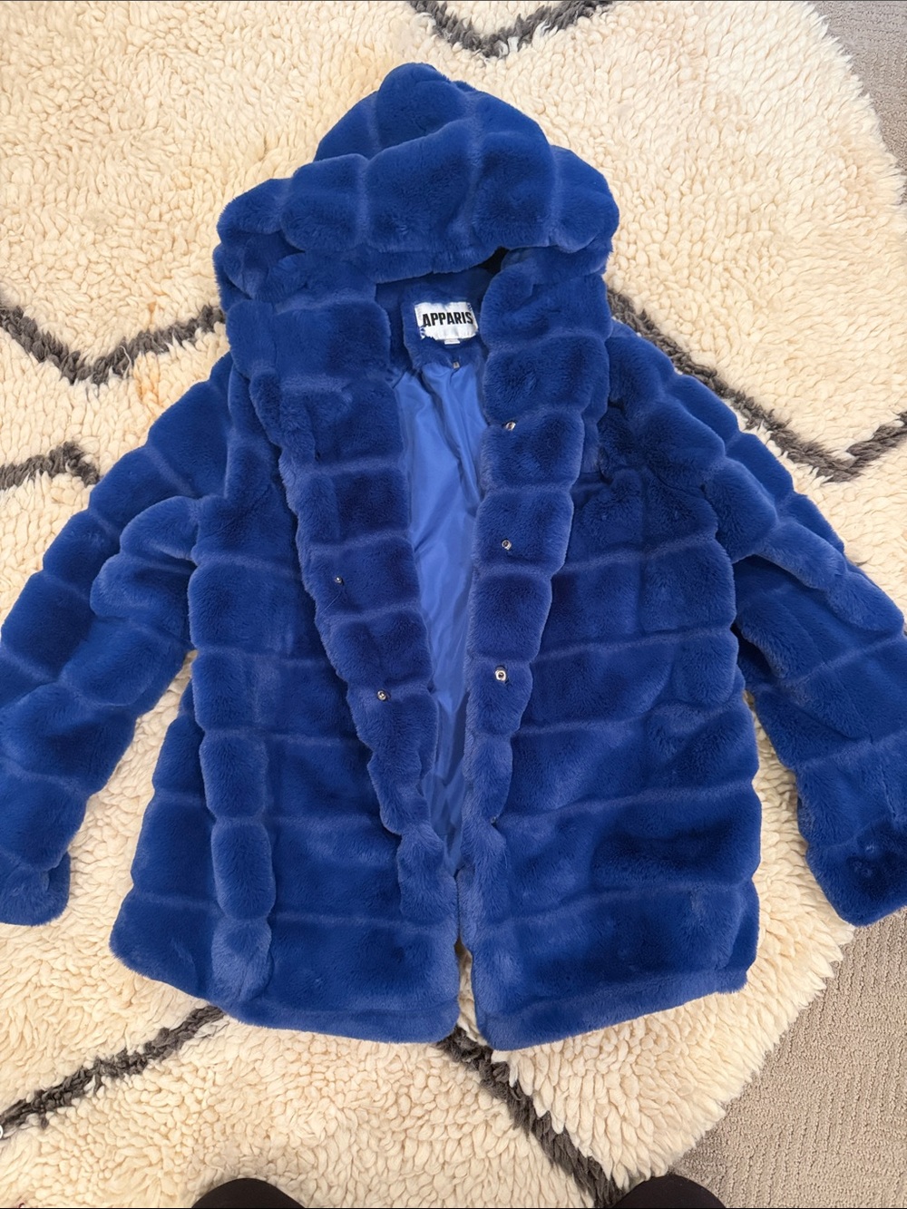 Apparis Royal Blue Faux Fur Hooded Jacket